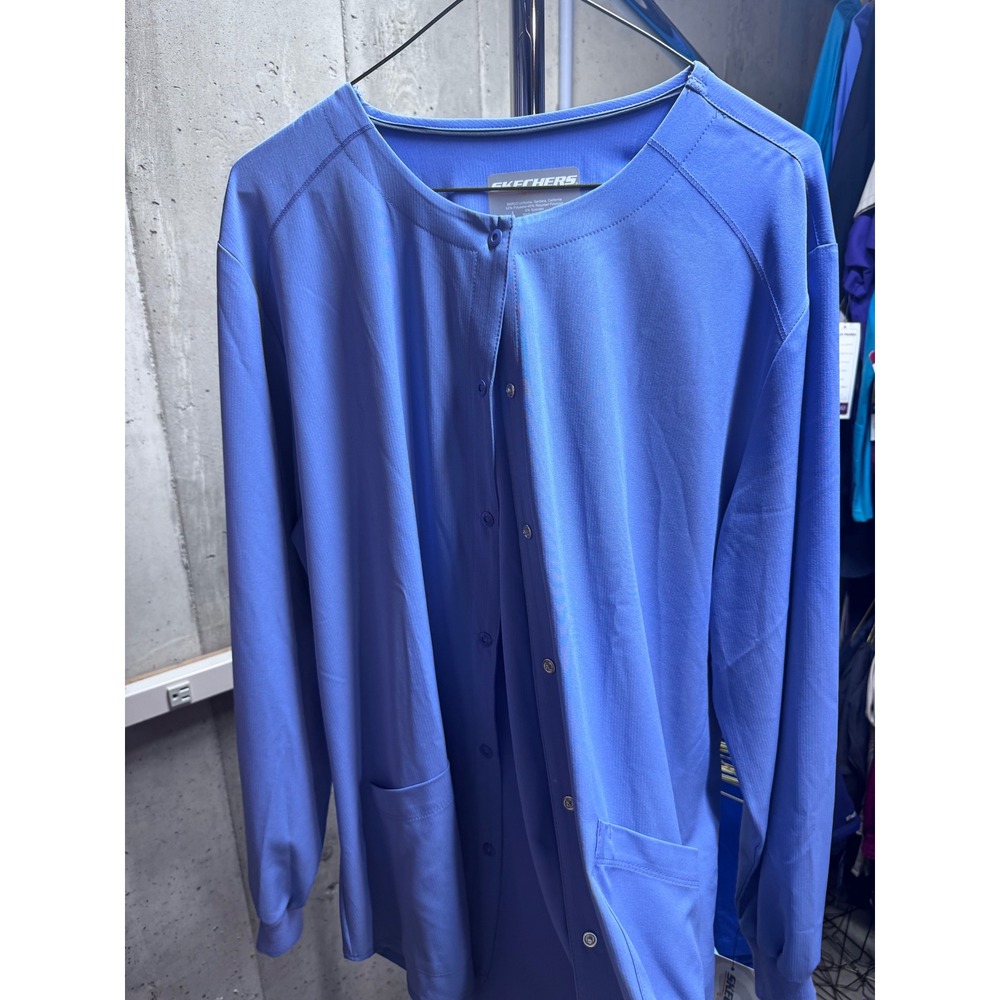 Skechers by Barco Women XL Ciel Blue Stability Snap Front Warm Up Scrub Jacket